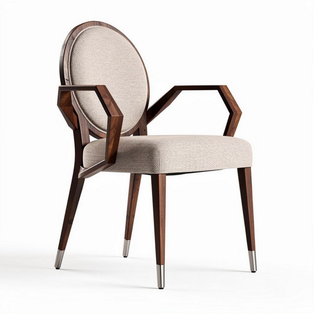 Chaise en bois avec accoudoirs en tissu beige dimensions 50 x 60 x 85cm