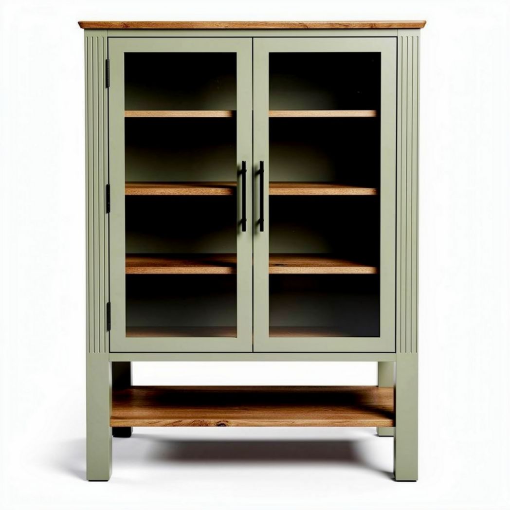 Meuble de rangement en bois avec portes vitrées couleur verte 80 x 40 x 120cm
