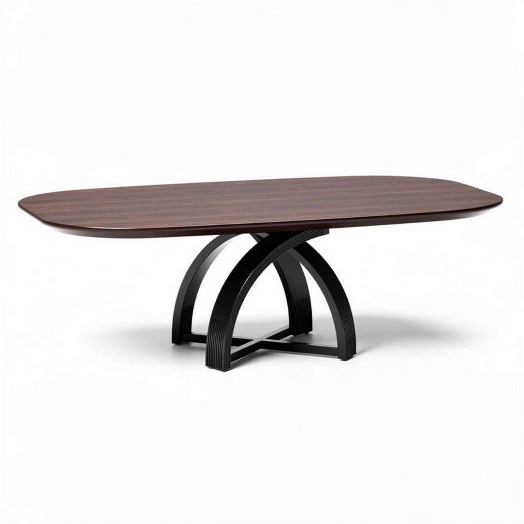 Table à manger ovale en bois foncé avec pied en métal noir 200 x 100 x 75cm