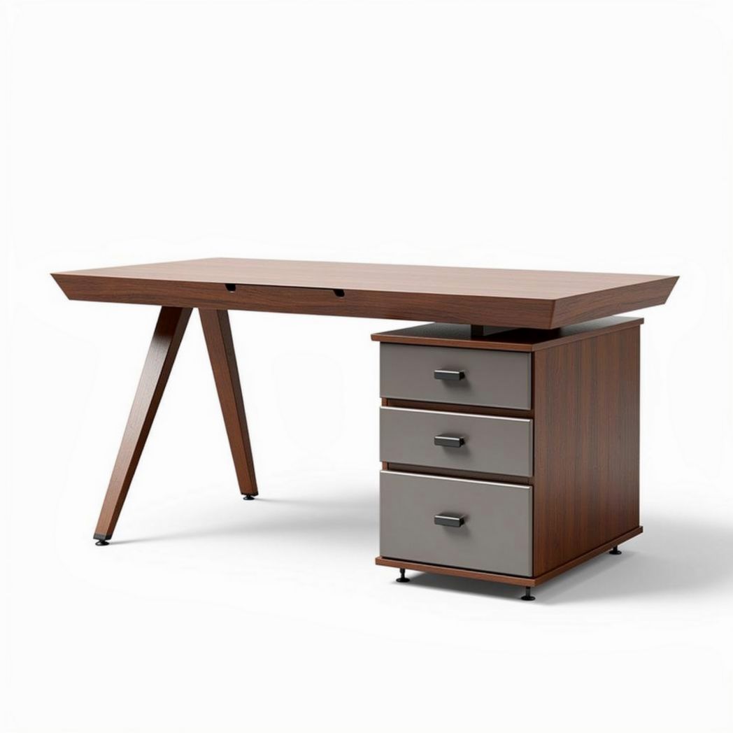 Bureau en bois brun avec tiroirs gris dimensions 150 x 75 x 75cm