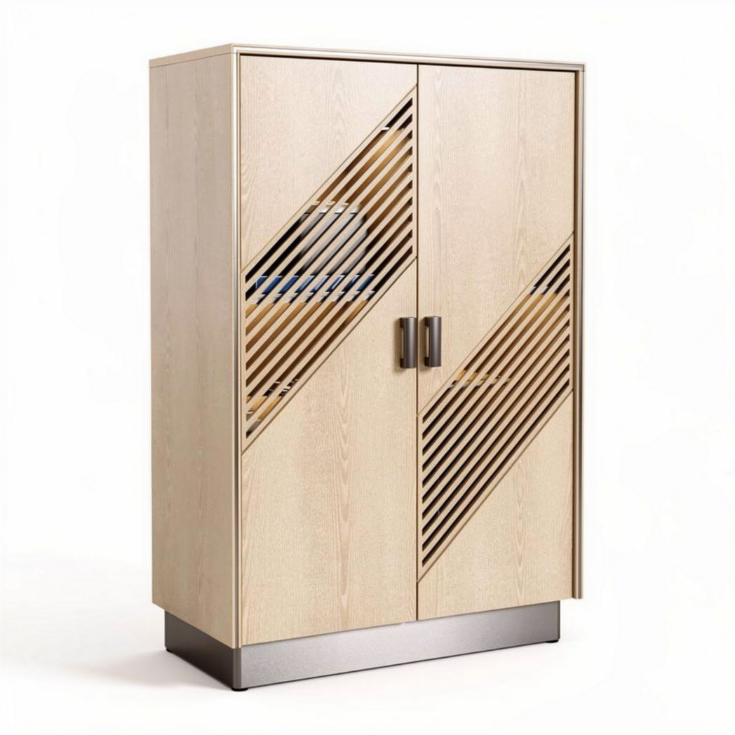 Armoire en bois clair avec portes à lattes pour rangement 80 x 40 x 120cm