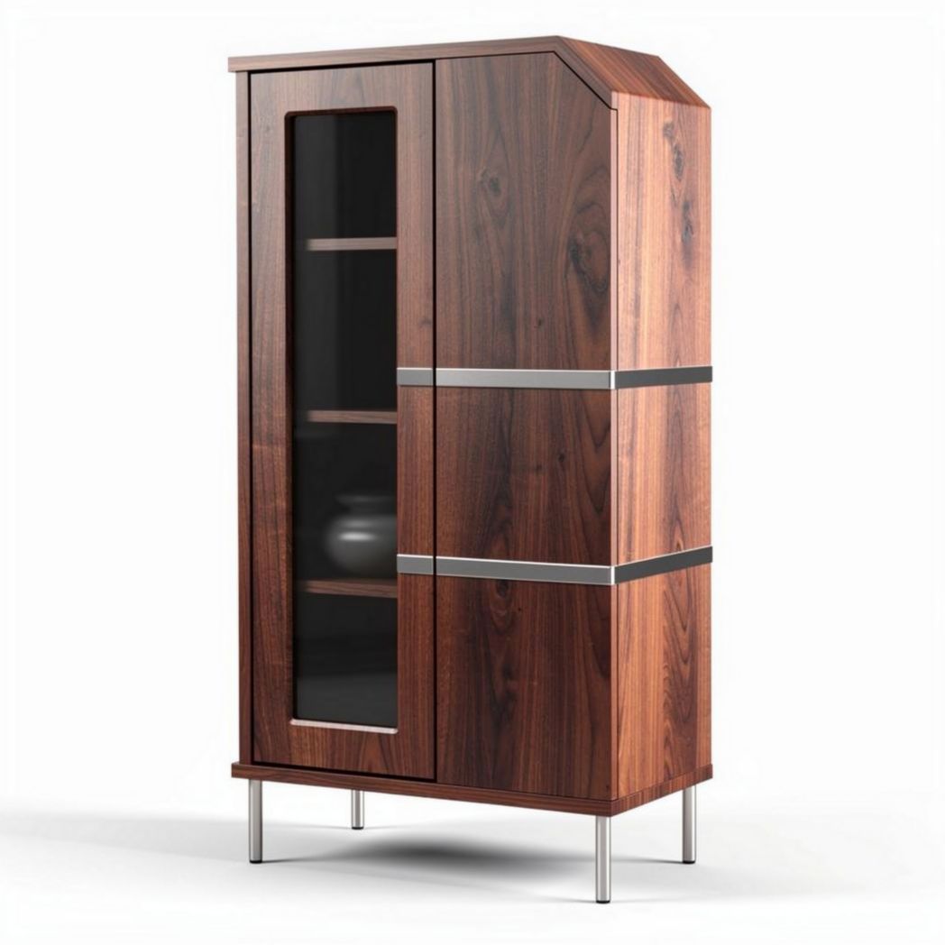 Armoire en bois brun avec vitrine et étagères dimensions 80 x 40 x 180cm