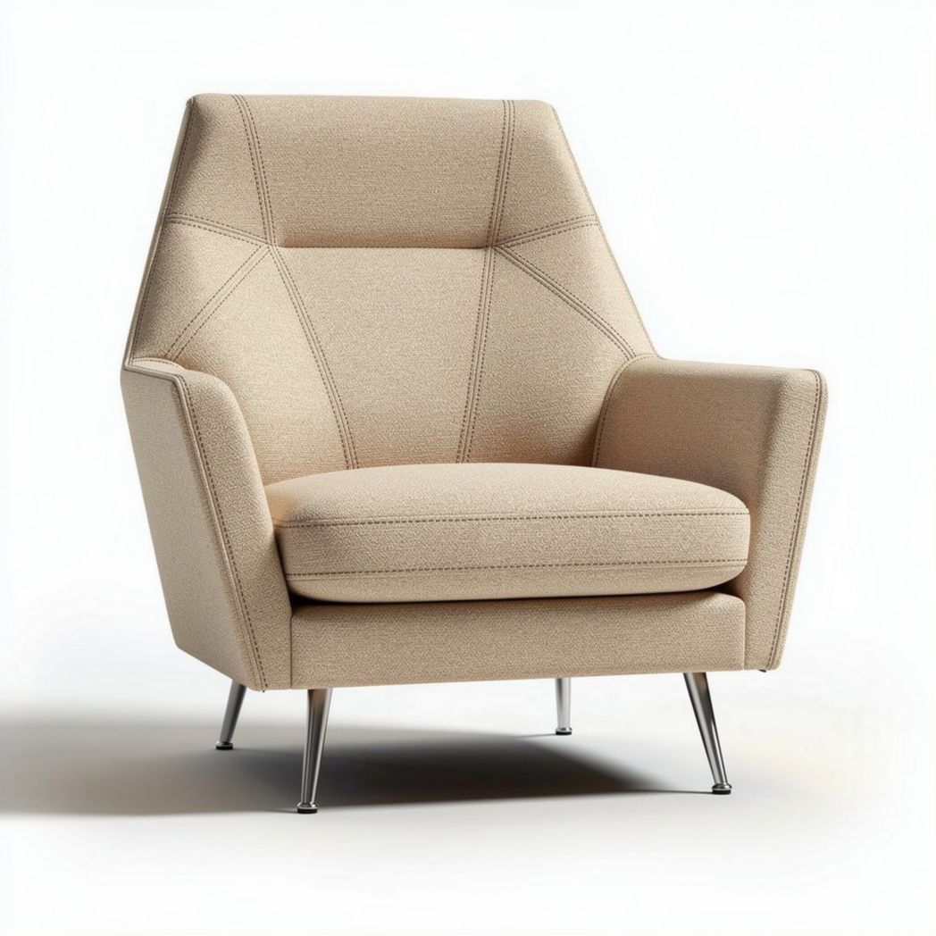 Fauteuil design en tissu beige avec pieds en métal dimensions 80 x 80 x 90cm